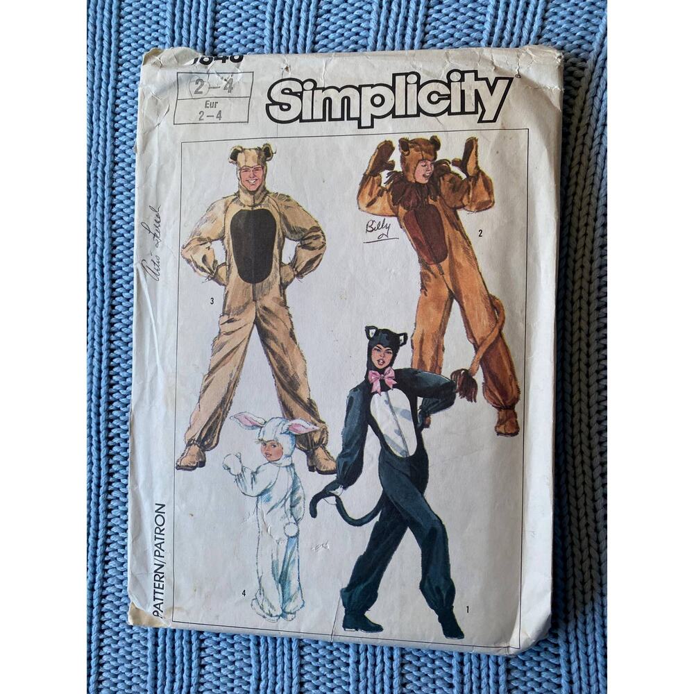 Simplicity sewing pattern  7648 cat bunny costume kid adult
